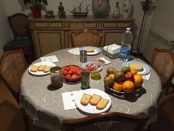 High angle view of breakfast on table at home