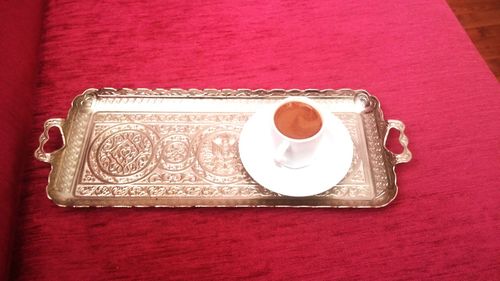 Directly above shot of coffee cup on table