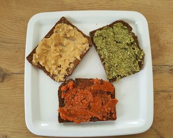 High angle view of food in plate on table