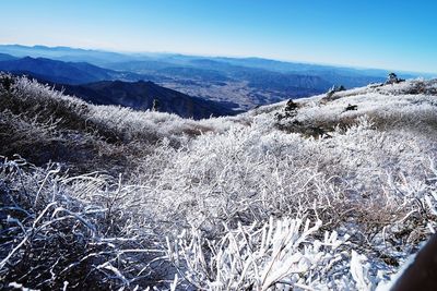 Scenic view of mountains against clear sky