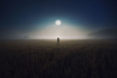 Scenic view of landscape against sky at night