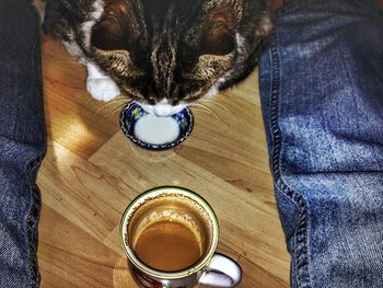 High angle view of coffee cup on table