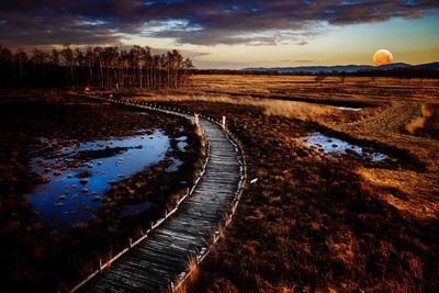 Scenic view of field against sky during sunset