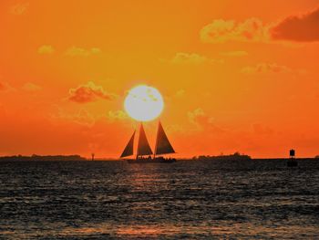 Scenic view of sea against orange sky