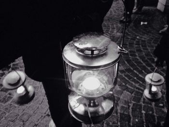 Close-up of tea light candle on table