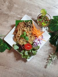 High angle view of food on table