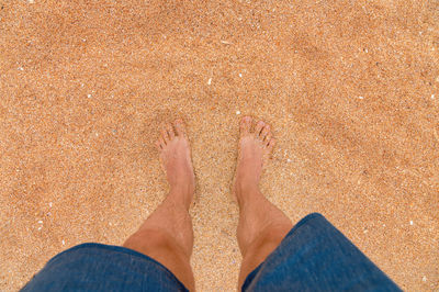 Low section of woman standing on sand at beach