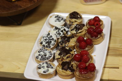 High angle view of dessert on table