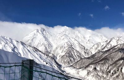 Scenic view of snowcapped mountains against sky