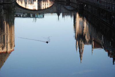 Reflection of bridge over lake