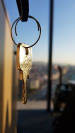 Close-up of key against sky