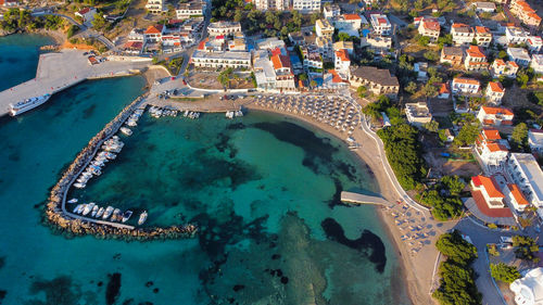 High angle view of sea  in greek island