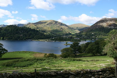 Scenic view of ullswater lake and mountains against sky