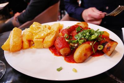 Close-up of food served in plate on table