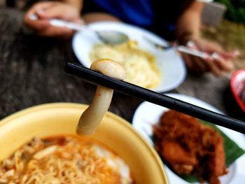 Close-up of breakfast served on table