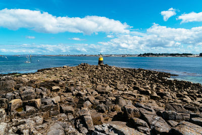 View of the bay of the island of batz and roscoff a sunny day of summer.