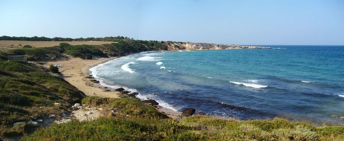 Scenic view of sea against clear sky