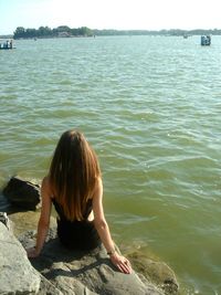 Woman standing in water