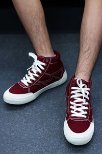 Low section of man wearing canvas shoes