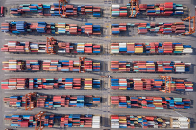 Directly above shot of containers at harbor