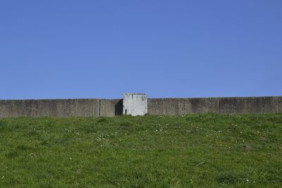 Scenic view of field against clear blue sky