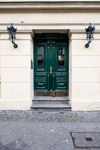 Closed door of building