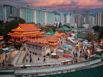 High angle view of buildings in city