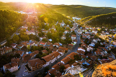 High angle view of townscape against sky