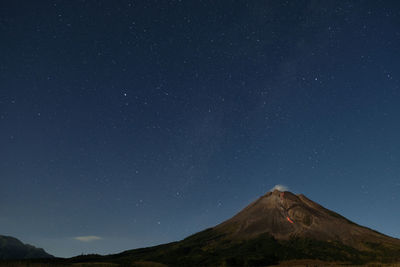 Scenic view of mountains against blue sky at night