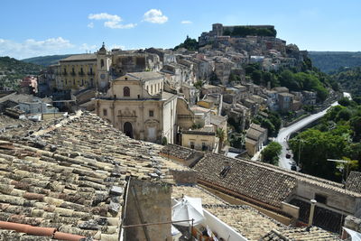 High angle view of townscape against sky