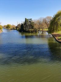 Scenic view of lake against clear sky