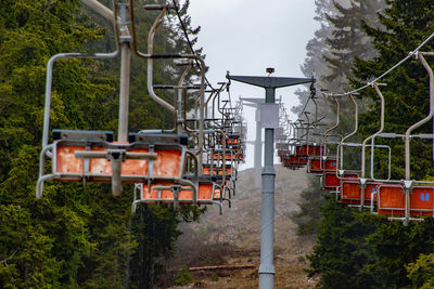 Railroad track amidst trees against sky