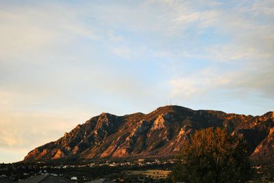 Scenic view of mountains against cloudy sky