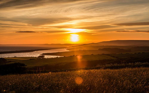 Sunset at sea barn farm, fleet, weymouth, uk