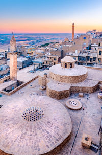 High angle view of buildings in city