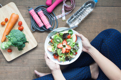 High angle view of person eating food