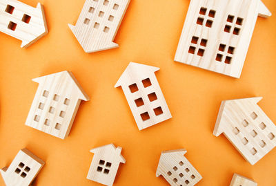 Many miniature wooden houses. real estate concept.