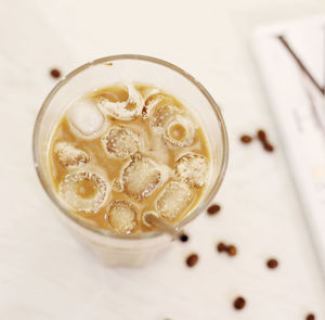 High angle view of coffee on table