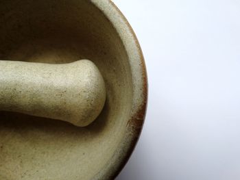 Close-up of woman over white background