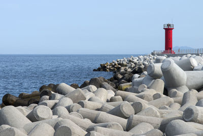 Scenic view of sea against clear sky