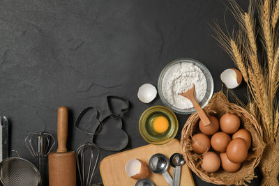 High angle view of eggs on table