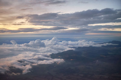 Aerial view of cloudscape against sky during sunset