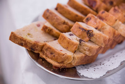 High angle view of bread in plate