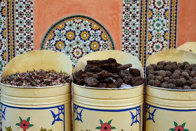Close-up of various food on table at market stall