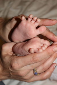 Close-up of baby holding hands