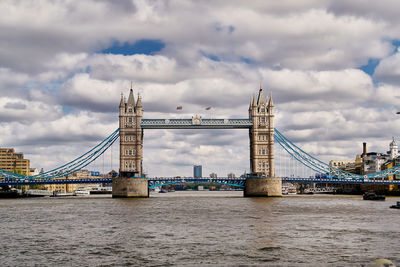 View of bridge over river against cloudy sky