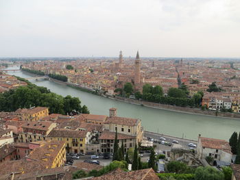 High angle view of buildings in city