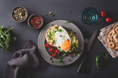 Directly above shot of breakfast served on table