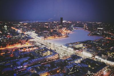 Aerial view of city at night