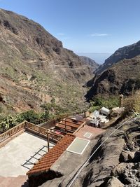 High angle view of mountain range against sky